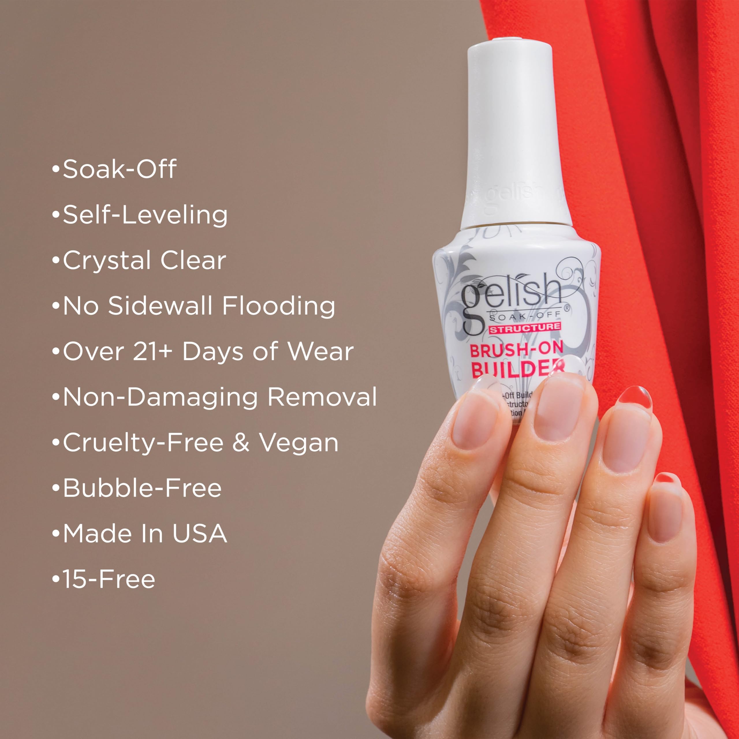 Gelish clear builder gel texture close-up highlighting self-leveling smooth finish for faster filing