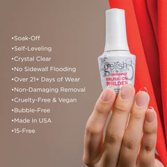 Gelish clear builder gel texture close-up highlighting self-leveling smooth finish for faster filing