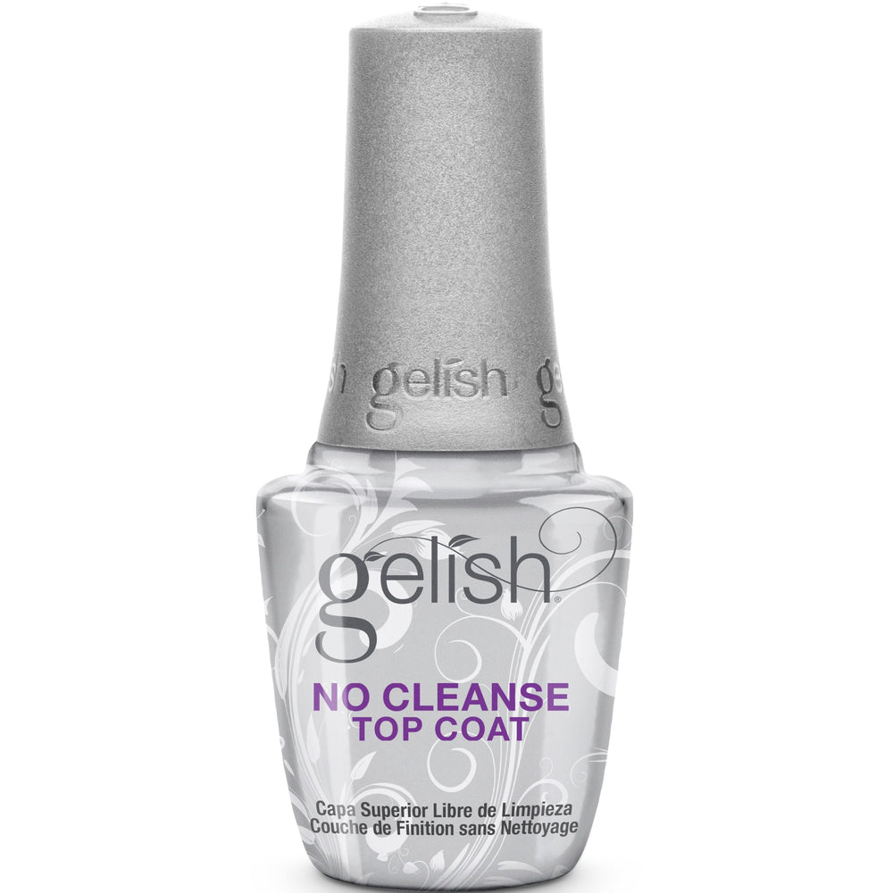 Gelish bottle front view showing brand and glossy finish benefit