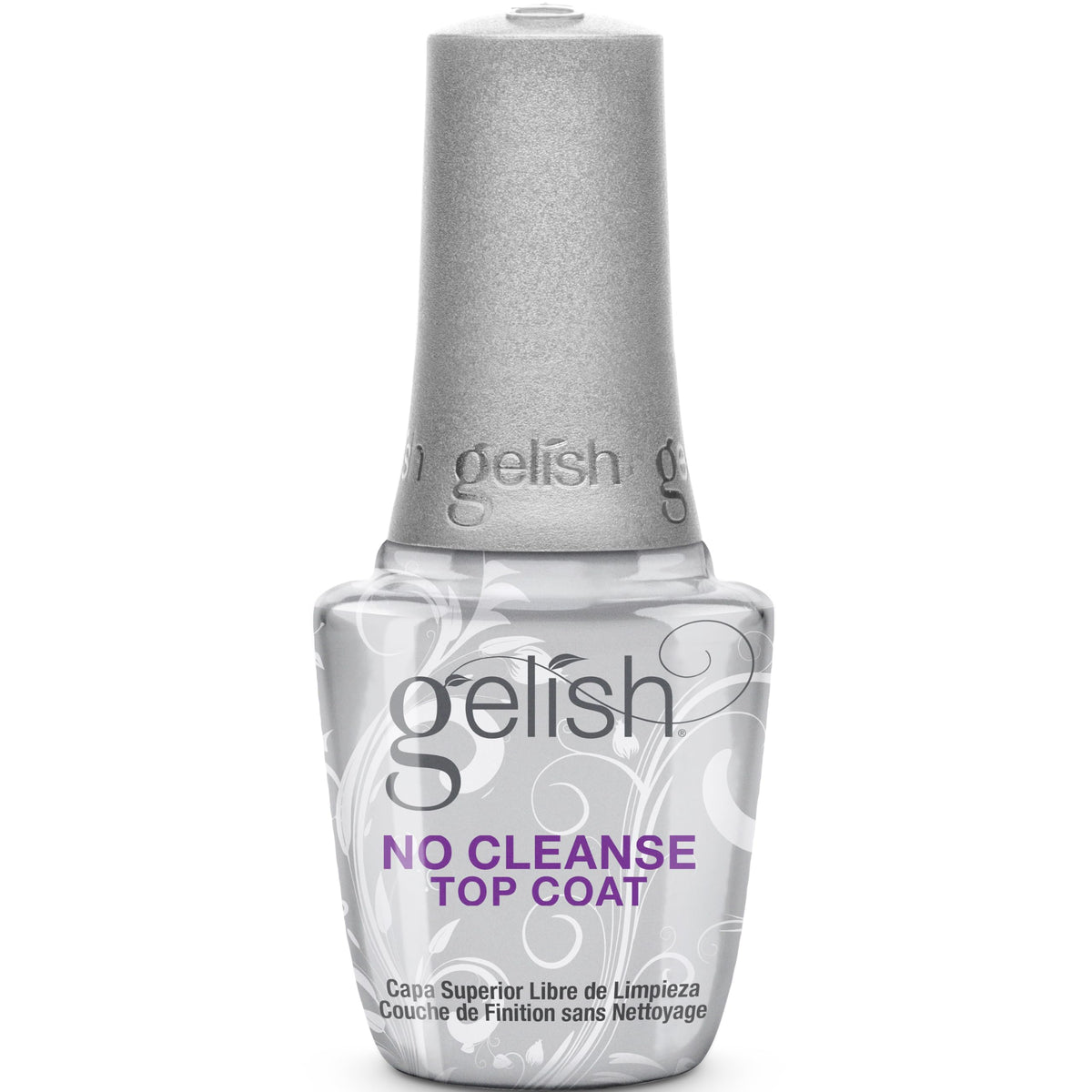 Gelish bottle front view showing brand and glossy finish benefit