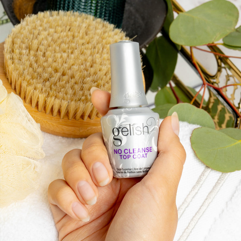 Gelish 15mL bottle next to coin for scale showing compact, travel-friendly size