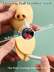 GEMQUEEN clamp in use on earlobe giving stable hold during jewelry changes