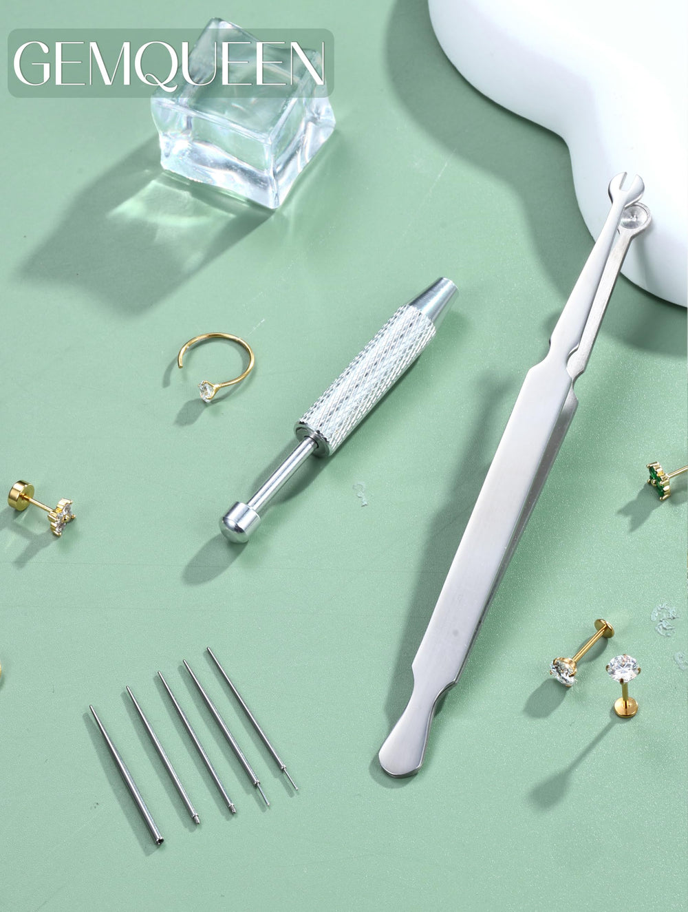 GEMQUEEN lifestyle application showing nose jewelry change, practical at-home use