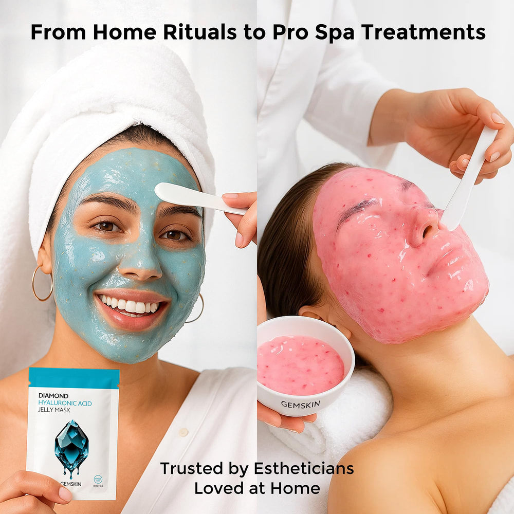 GEMSKIN applied peel-off mask on model illustrating gentle removal and results