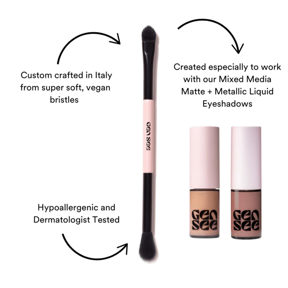 Gen See set laid flat displaying both shades and brush for travel-ready convenience