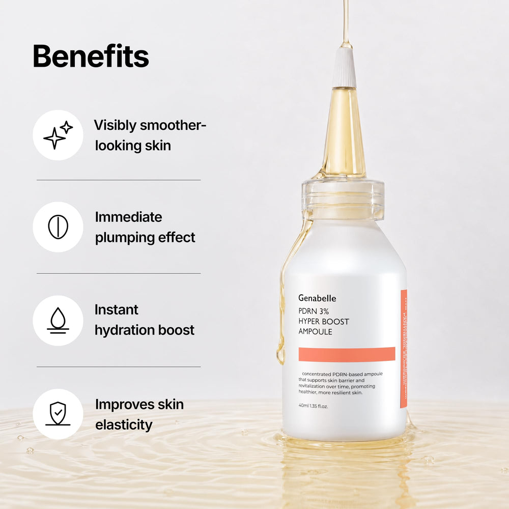 Genabelle ampoule dropper dispensing serum, showcasing precise application and control