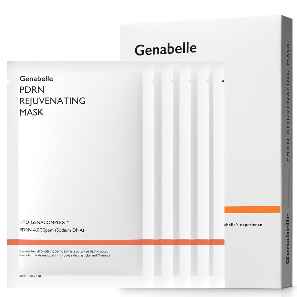 Genabelle front packaging showing five mask sheets and benefits