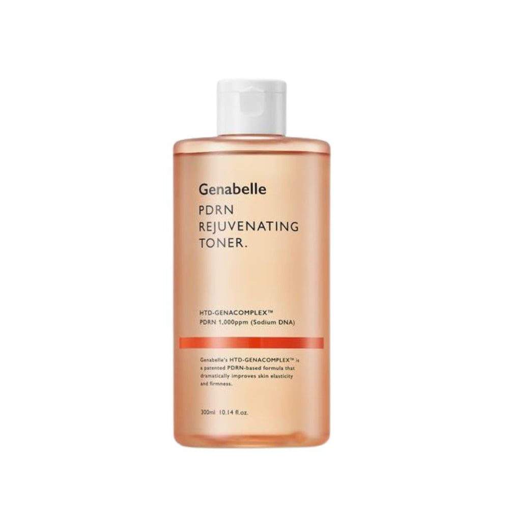 Genabelle PDRN toner flatlay with other skincare items conveying regimen harmony