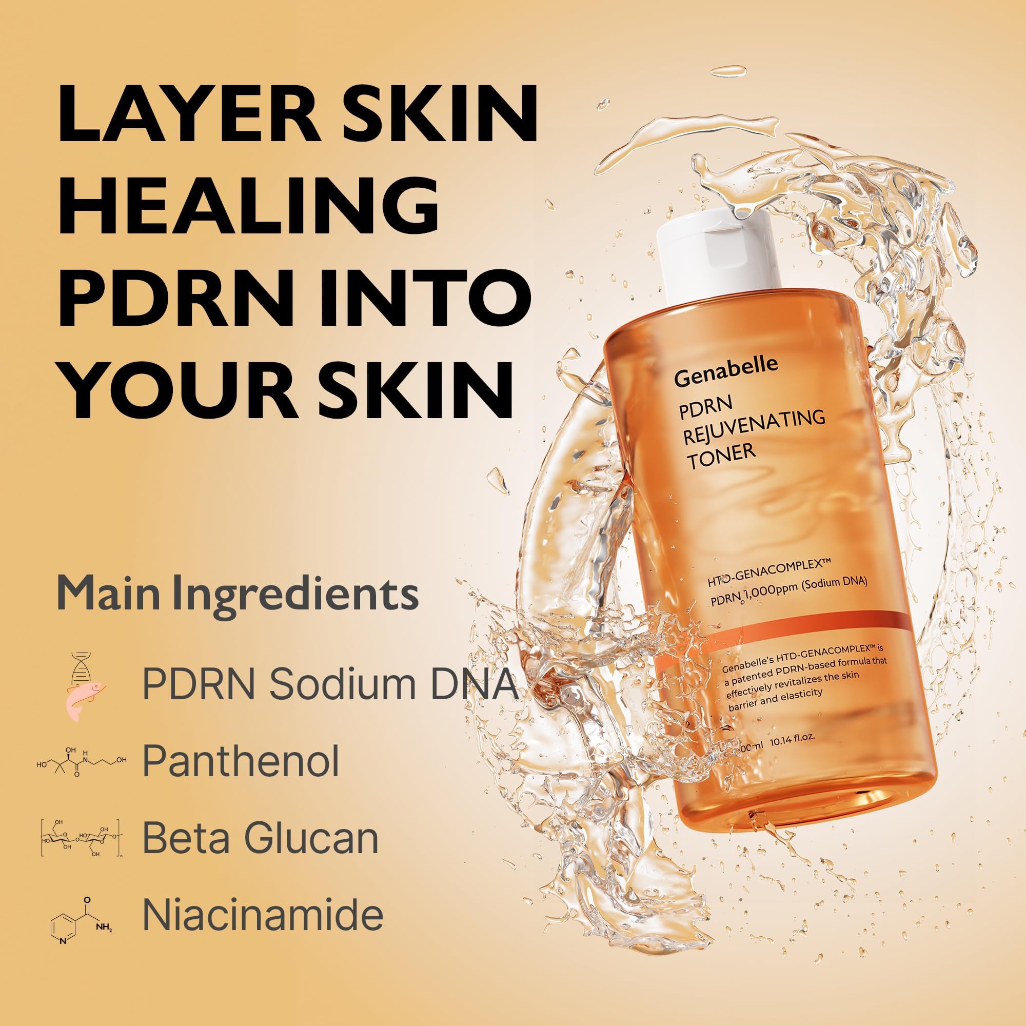 Genabelle PDRN toner close-up texture showing lightweight watery consistency