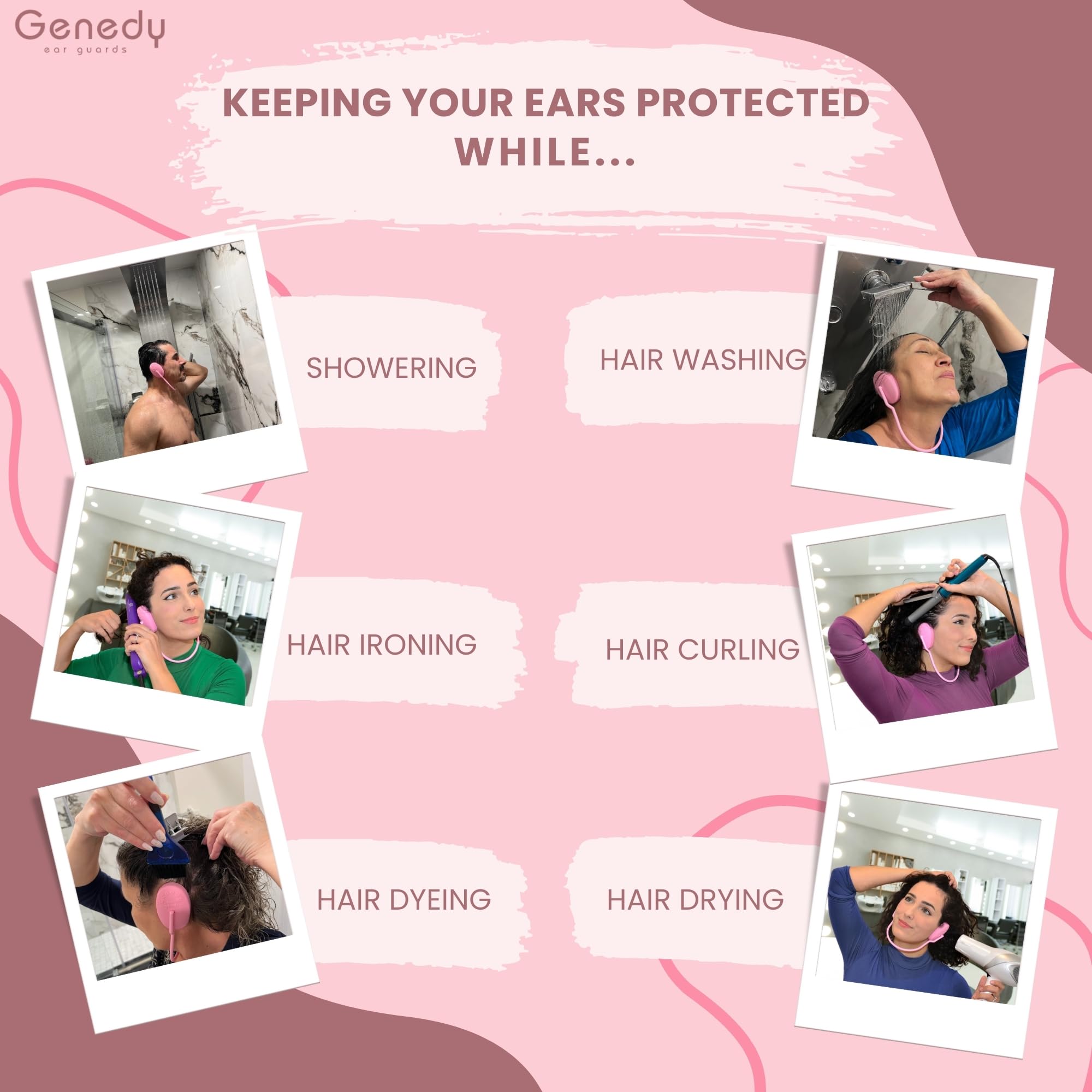 Genedy ear covers worn in shower demonstrating Genedy keeps ears dry