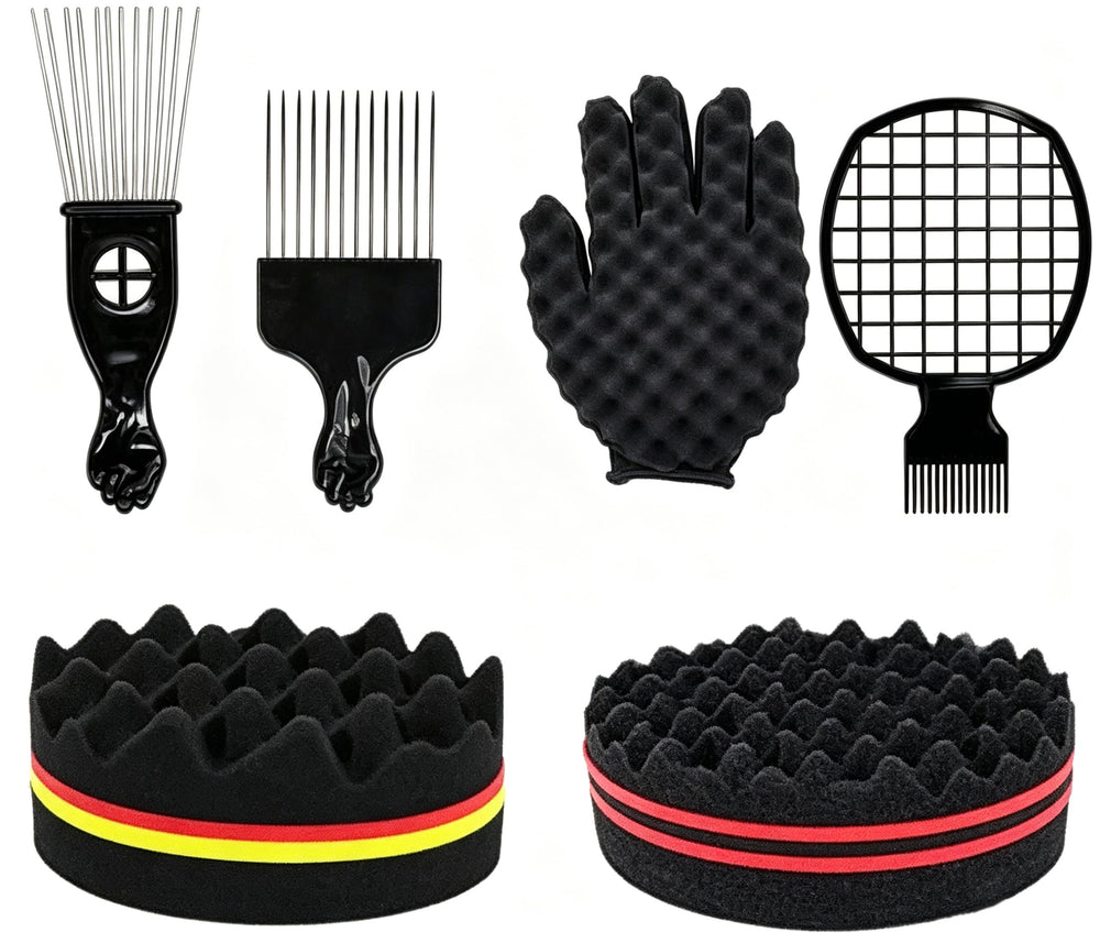 Generic front view of all six styling tools showing kit organization and convenience