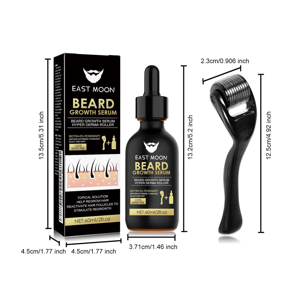 Generic hand applying serum to beard demonstrating moisturized, manageable hair