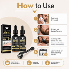 Generic stainless steel beard roller detail for even serum distribution benefit