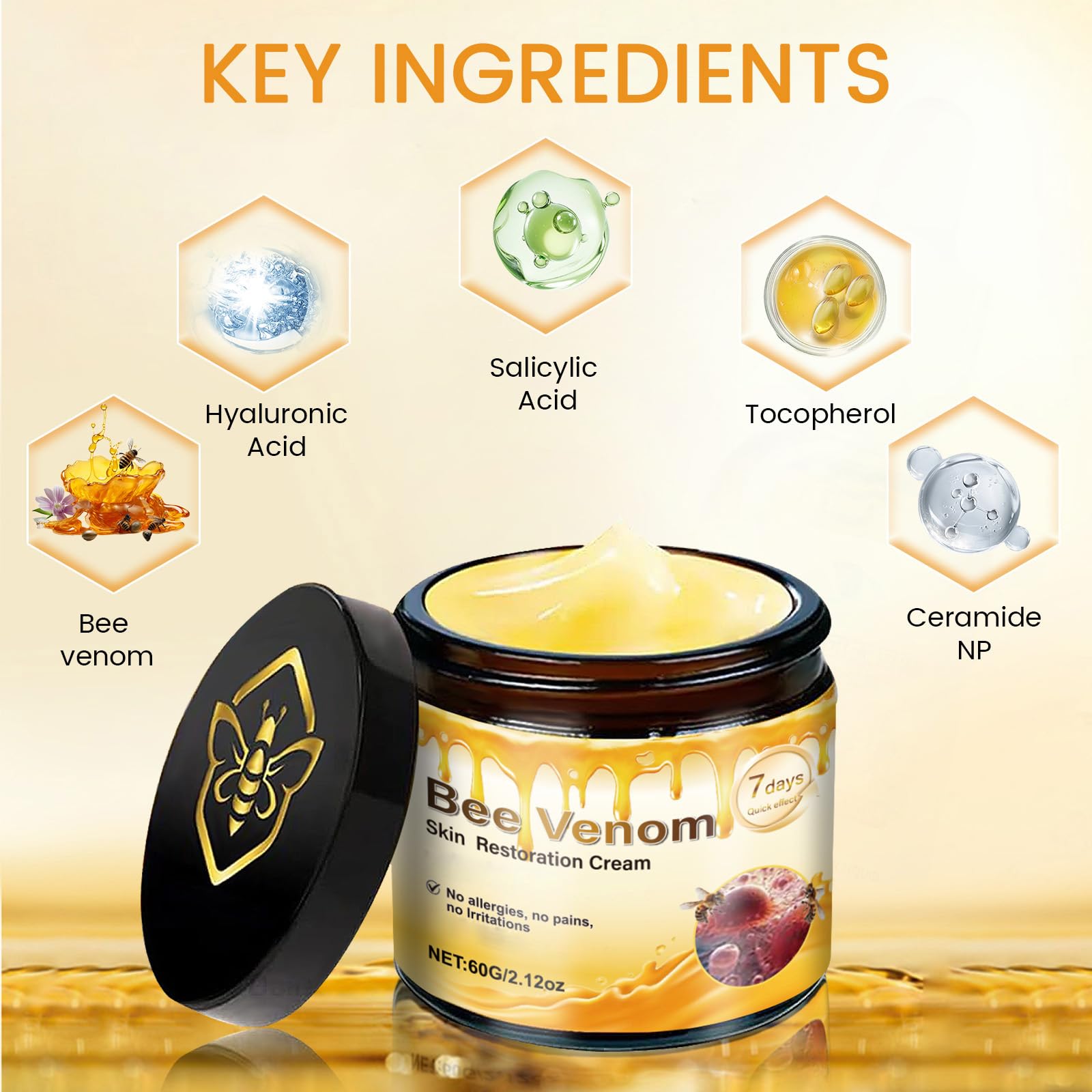 Generic bee venom cream beside coin for scale showing two-piece size