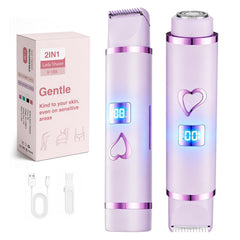 Generic bikini trimmer front view showing ergonomic handle and purple finish for comfortable grip