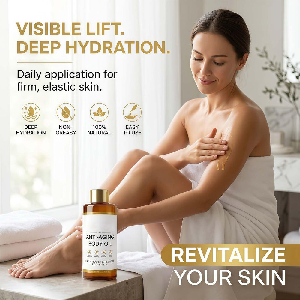 Generic applying body oil to forearm for hydration and smoothing benefit