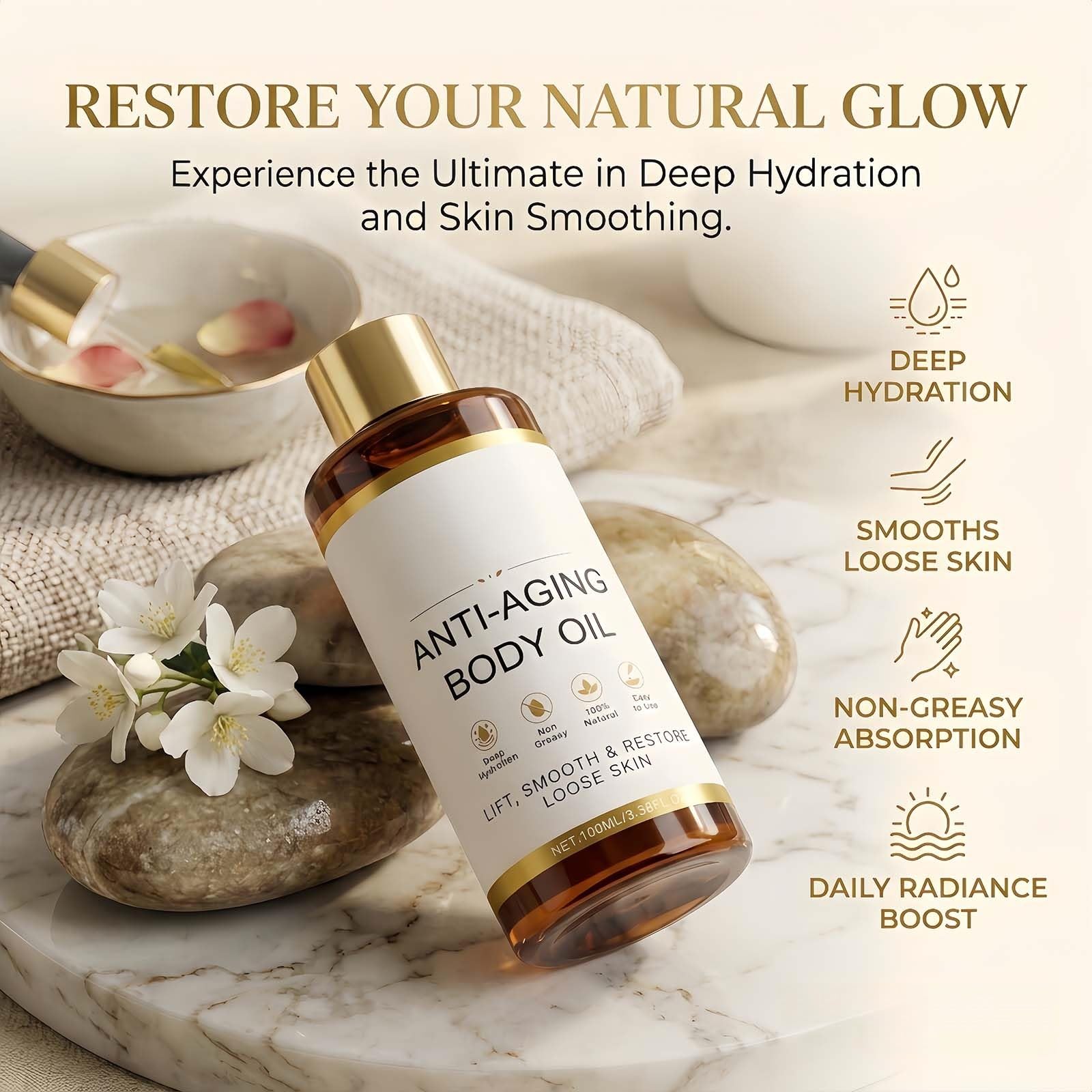 Generic close-up oil texture on skin highlighting fast absorption benefit