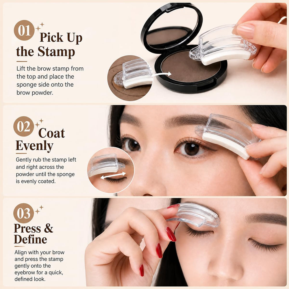Generic eyebrow stamp scale next to coin showing compact size and travel-friendly benefit