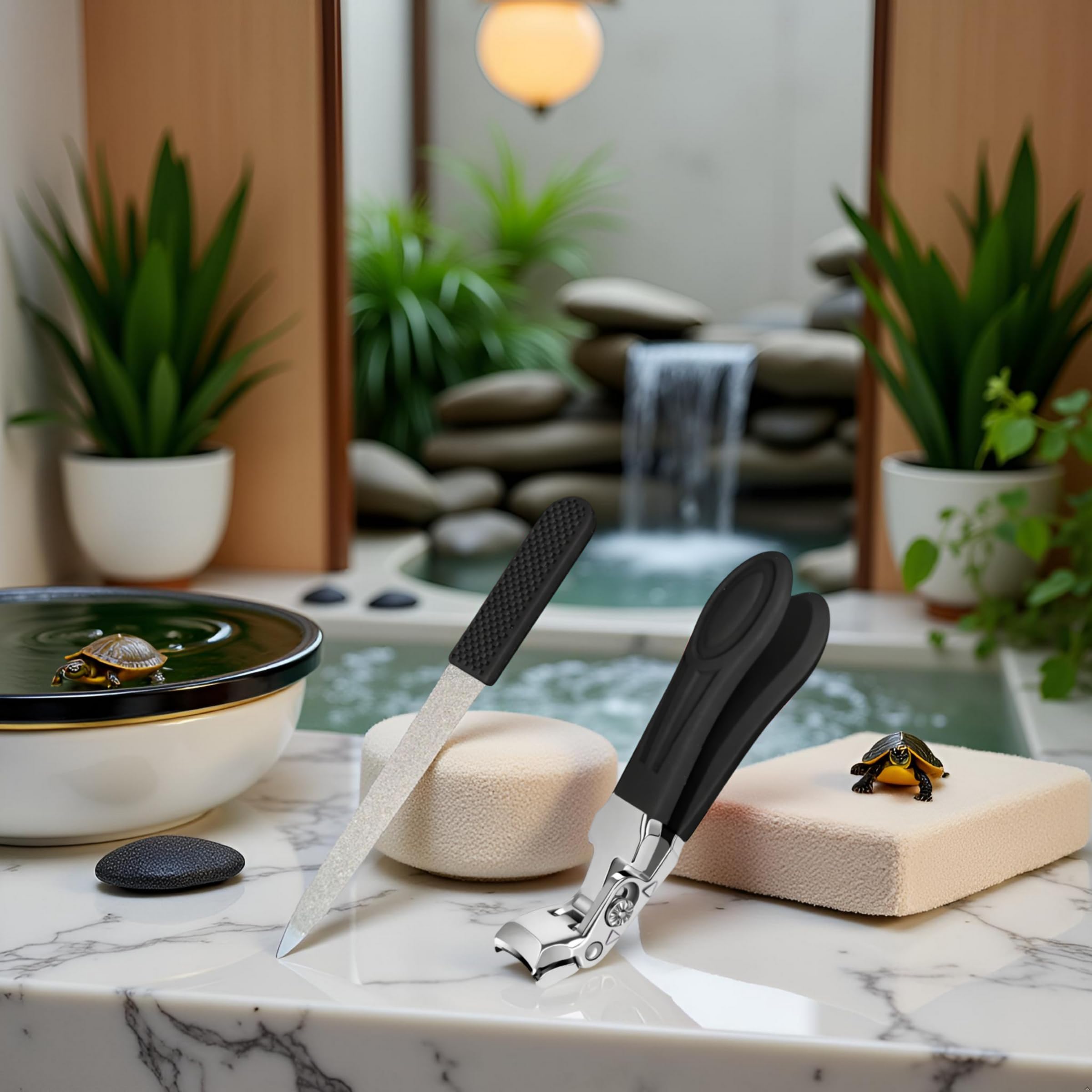 Generic brand built-in nail catcher open showing mess-free trimming advantage