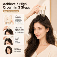 Generic clip attached at hair roots demonstrating root lift action and secure anti-slip teeth hold