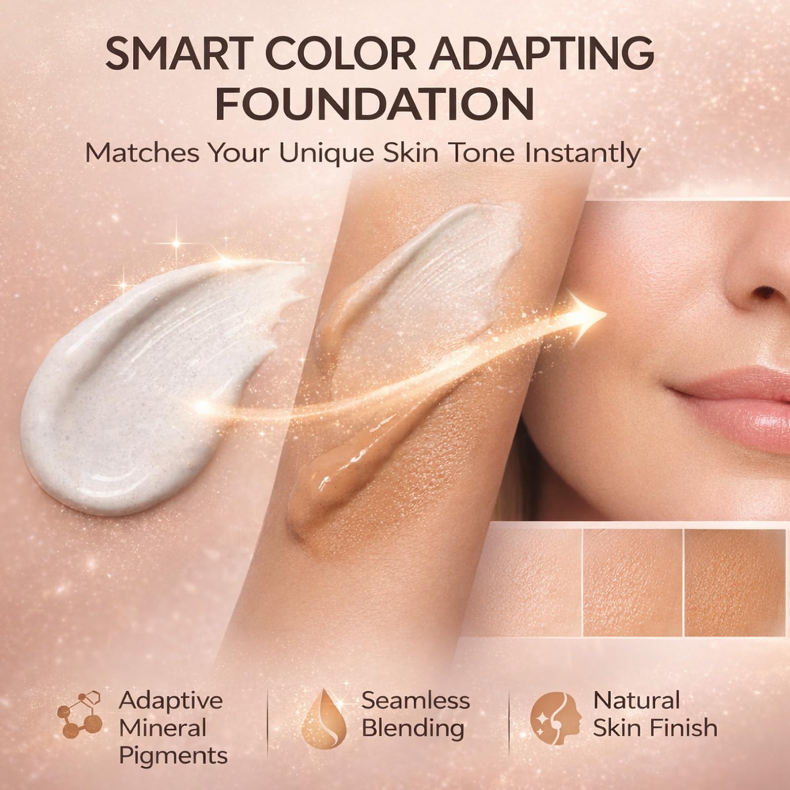 Generic swatch on skin showing luminous finish and pore-refining benefit