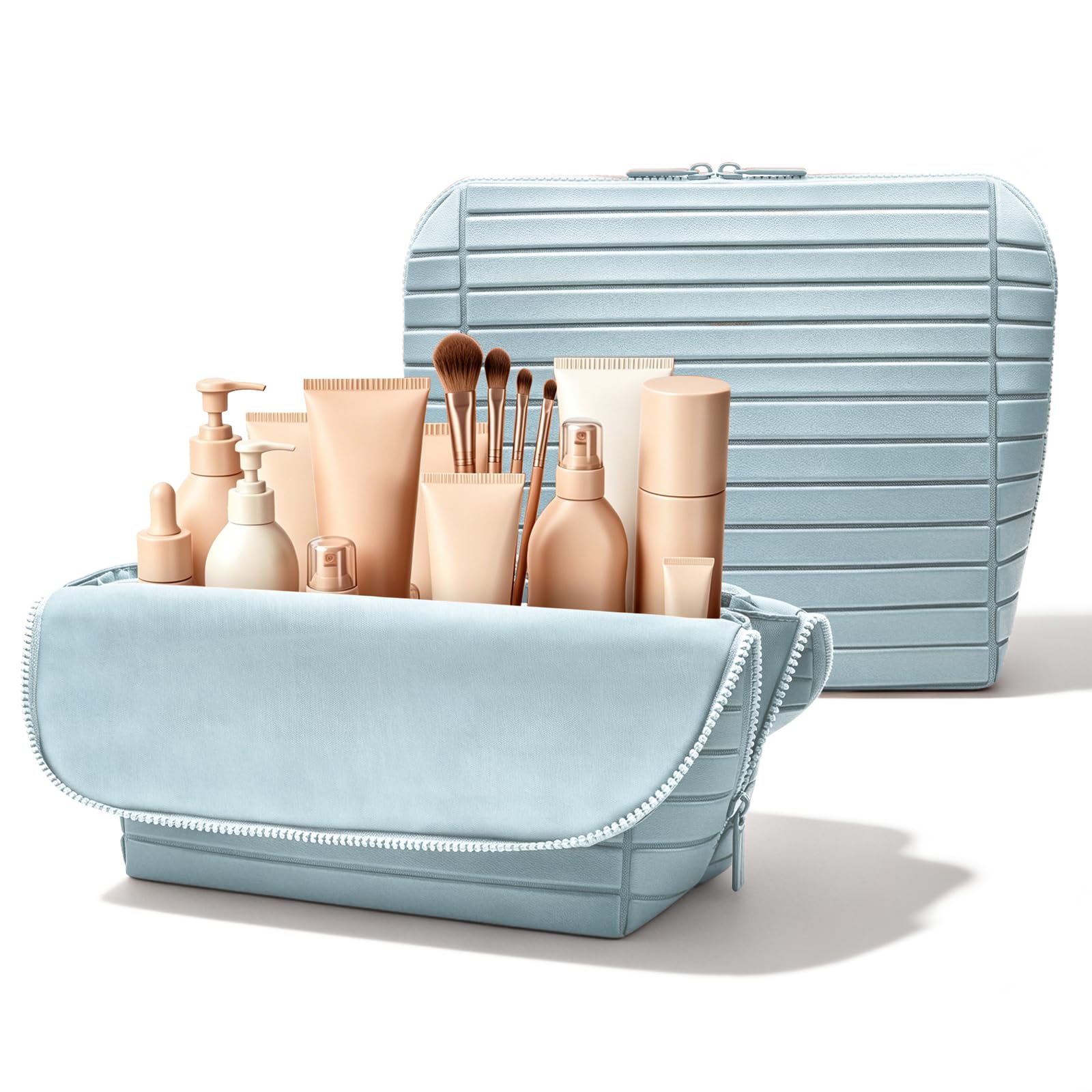 Generic fold-down front view showing closed light blue bag, travel-ready protection