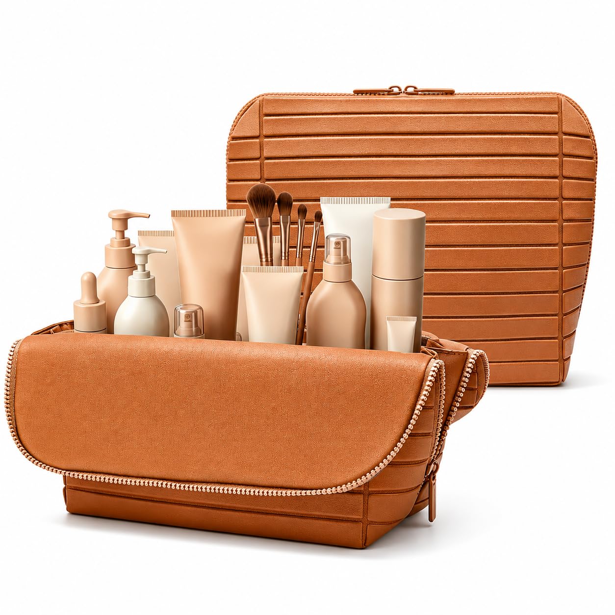 Generic front view folded bag shows compact travel-ready benefit