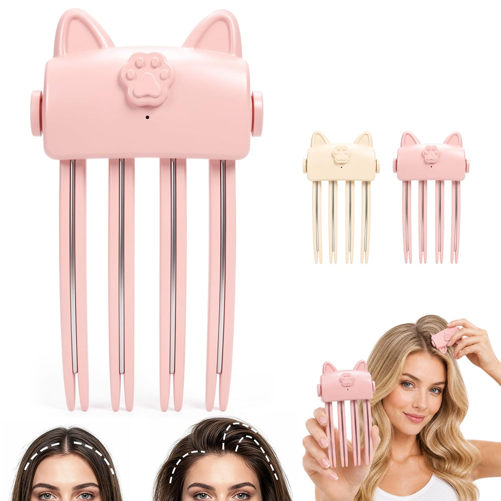 Generic heated root volumizer front view showing compact shape and clip — easy portable styling