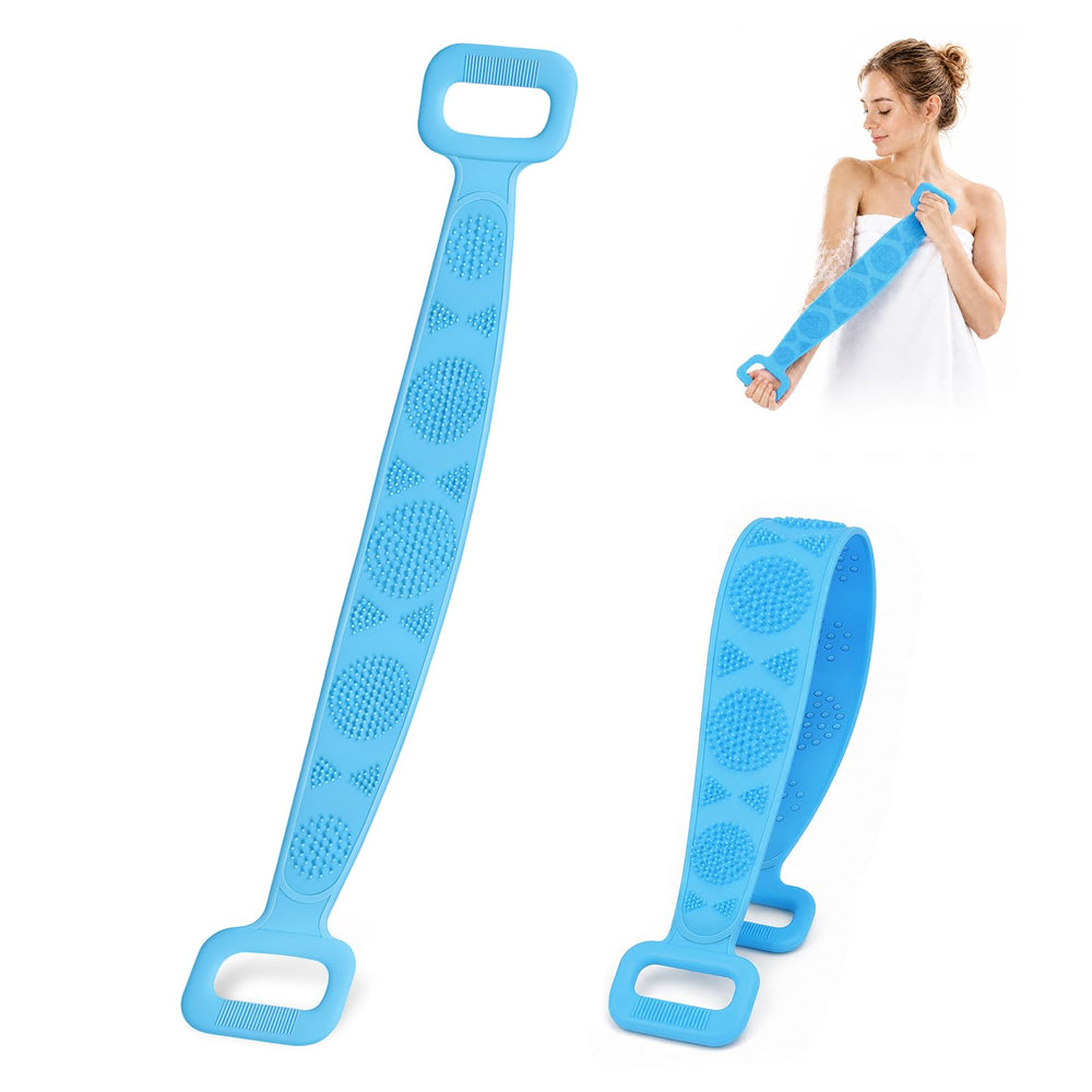 Generic front view showing long-strap scrubber, easy full-back reach