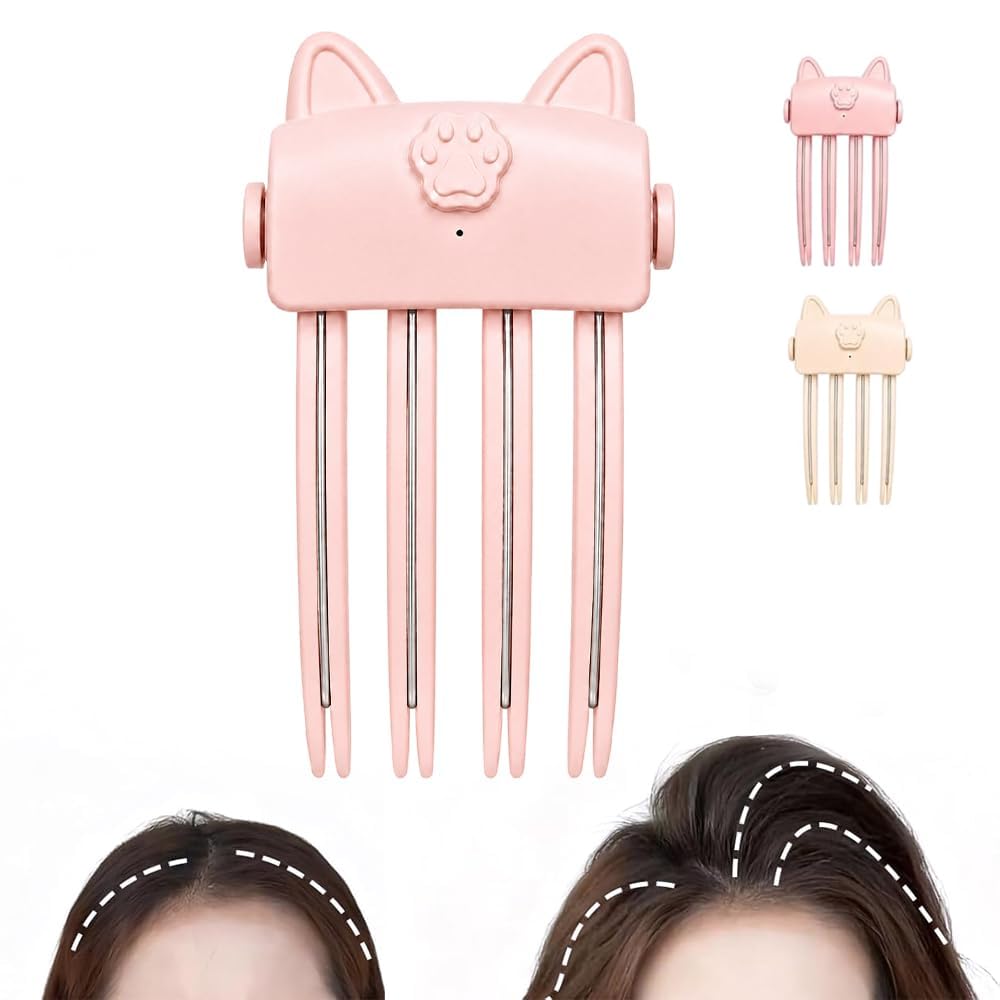 Generic heated volume clip front view showing ergonomic pink body and compact size benefiting easy styling
