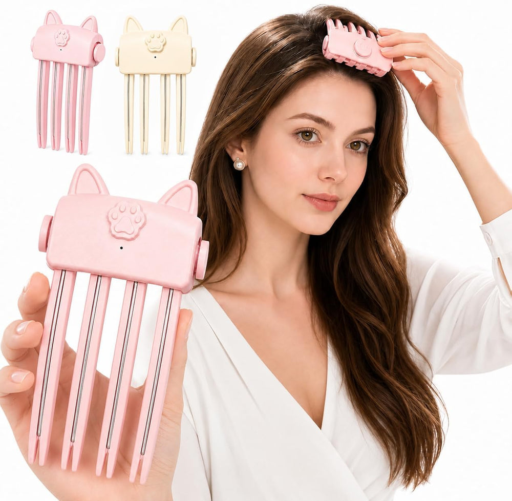Generic heated root volumizer front view showing sleek pink design and clip for easy styling