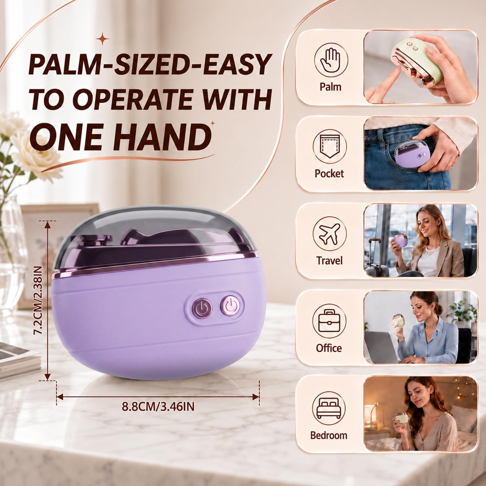 Generic in-hand size comparison showing compact palm fit for comfortable single-handed use