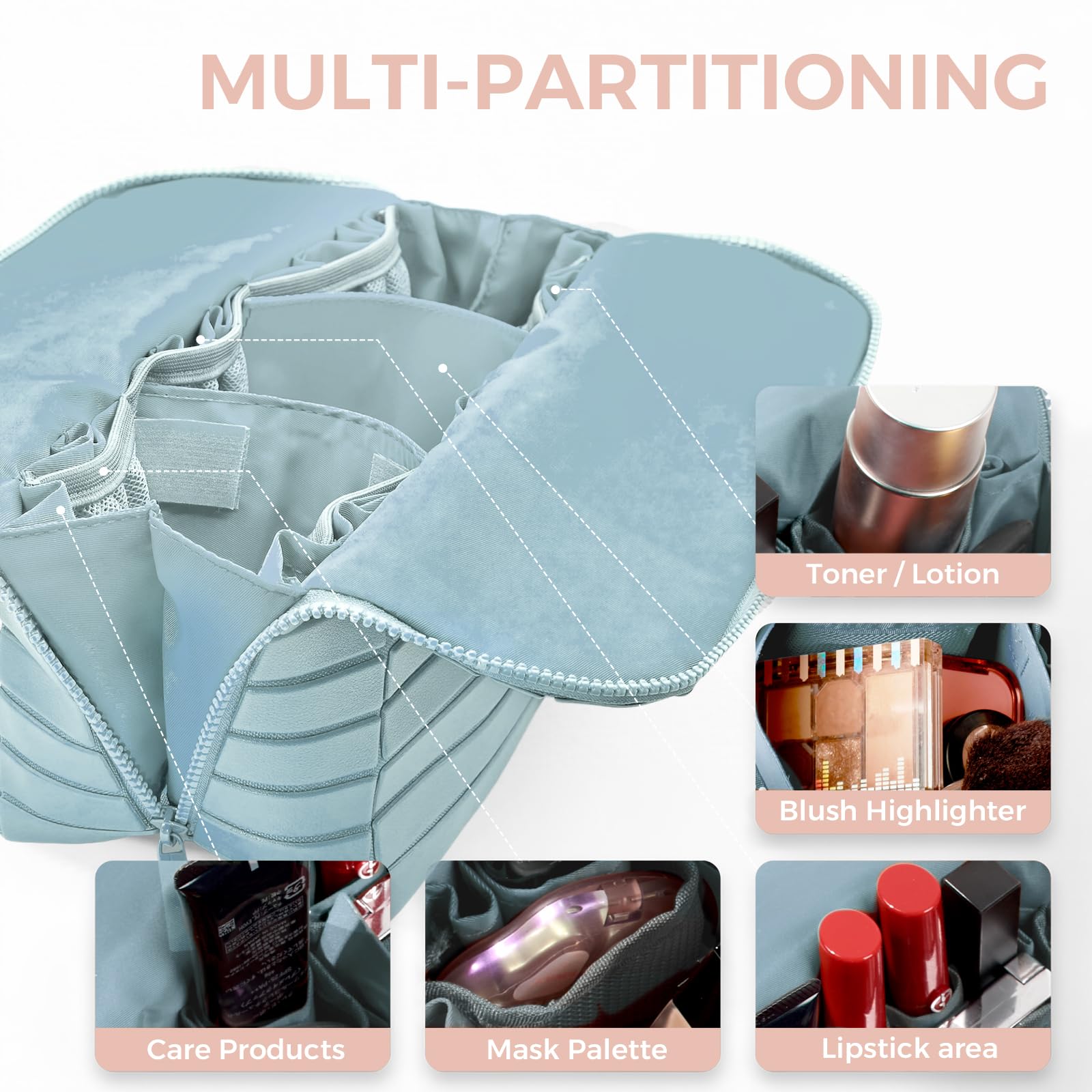 Generic interior open and standing, clear visibility for quick cosmetic access