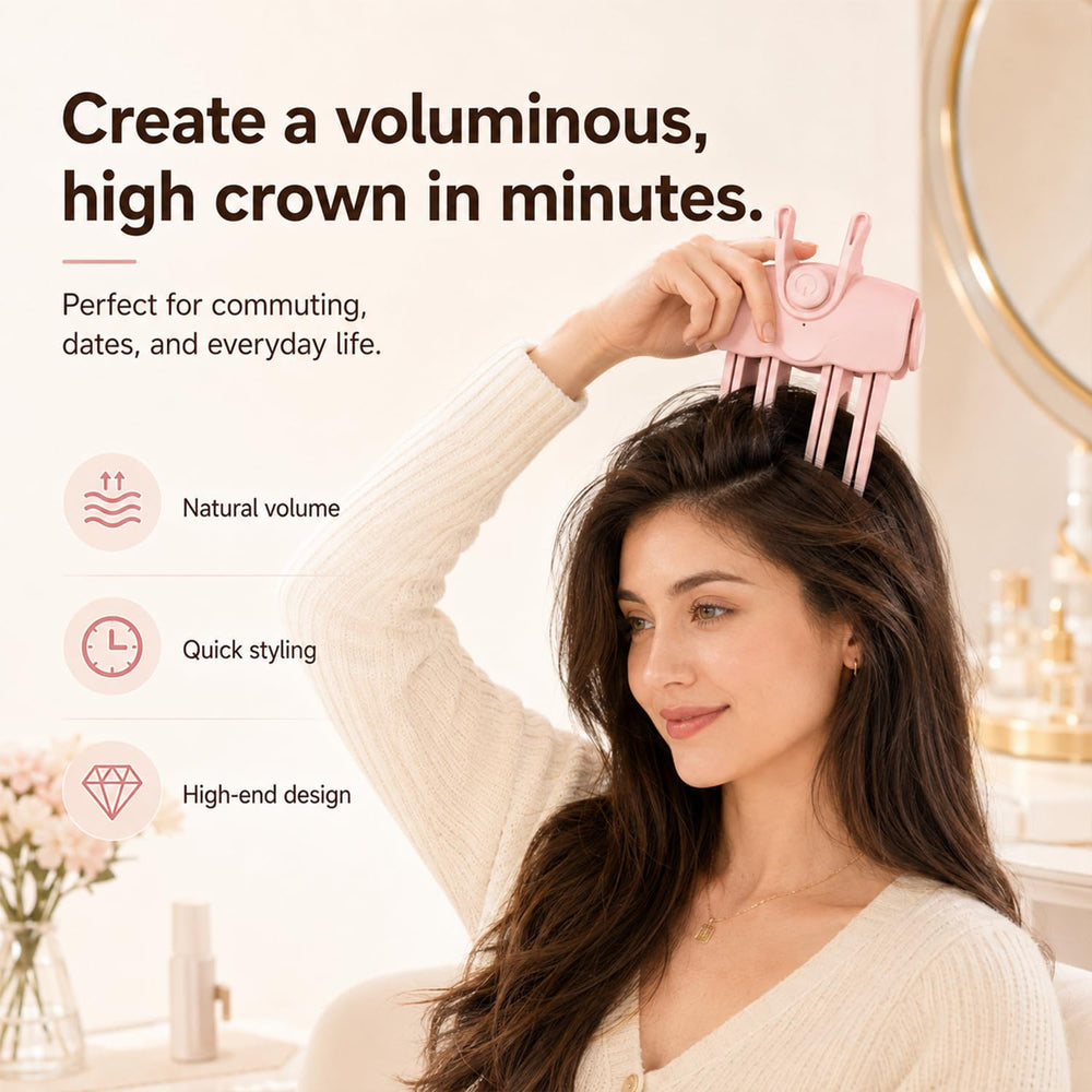 Generic lifestyle scene on bathroom counter demonstrating everyday styling benefit for quick mornings