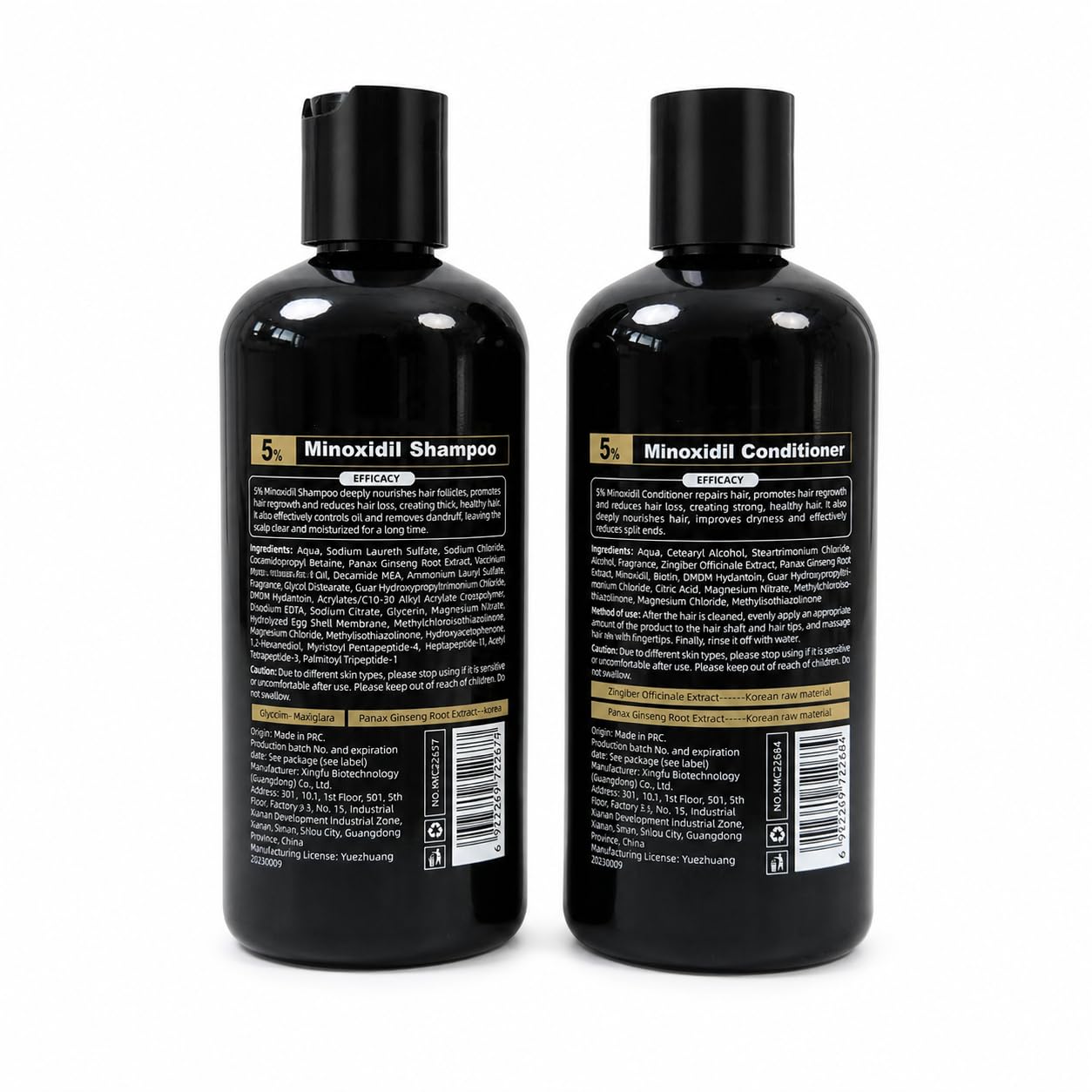 Generic minoxidil ingredients display with ginseng ginger biotin for scalp support