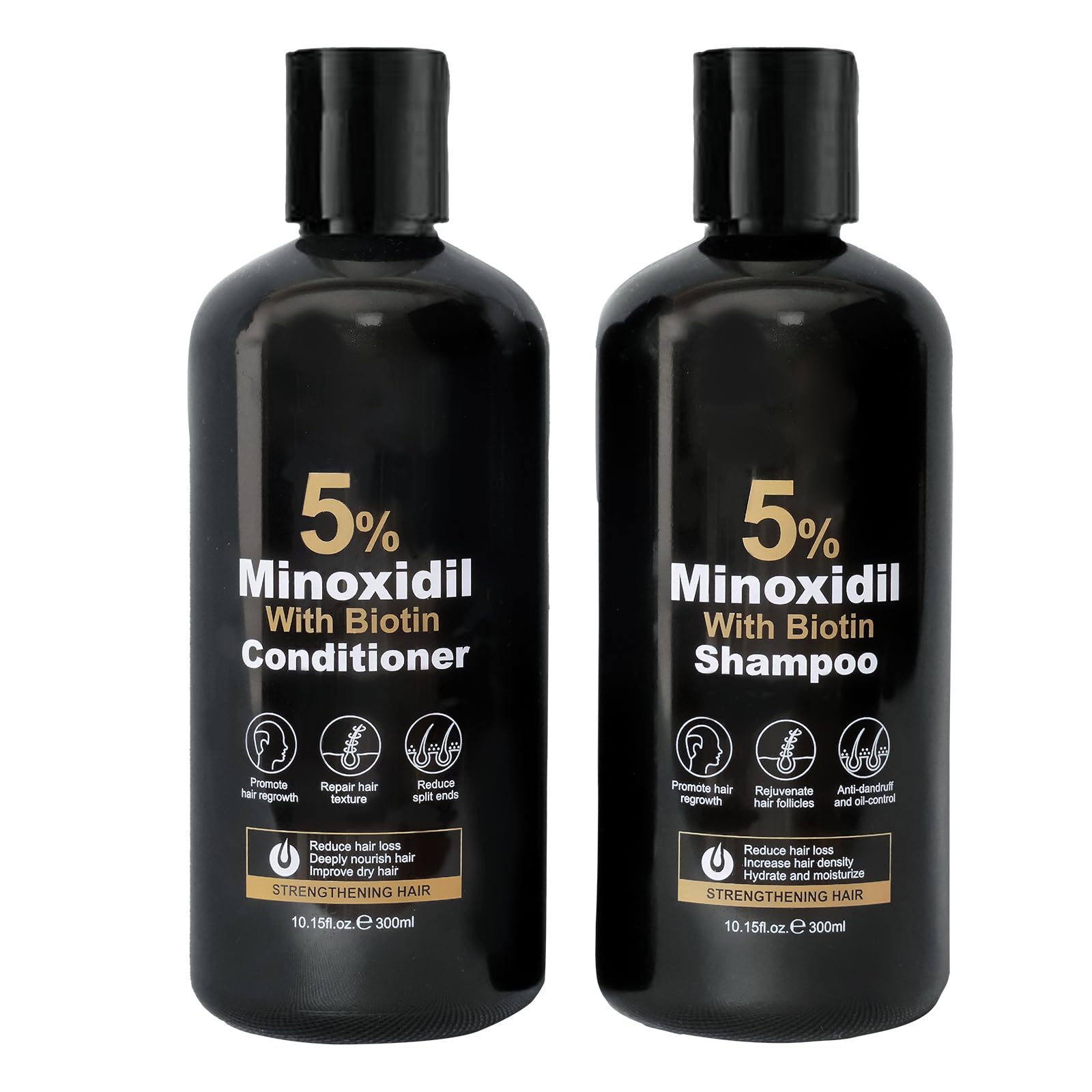 Generic minoxidil front packaging showing both bottles and product benefit