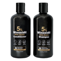 Generic minoxidil front packaging showing both bottles and product benefit