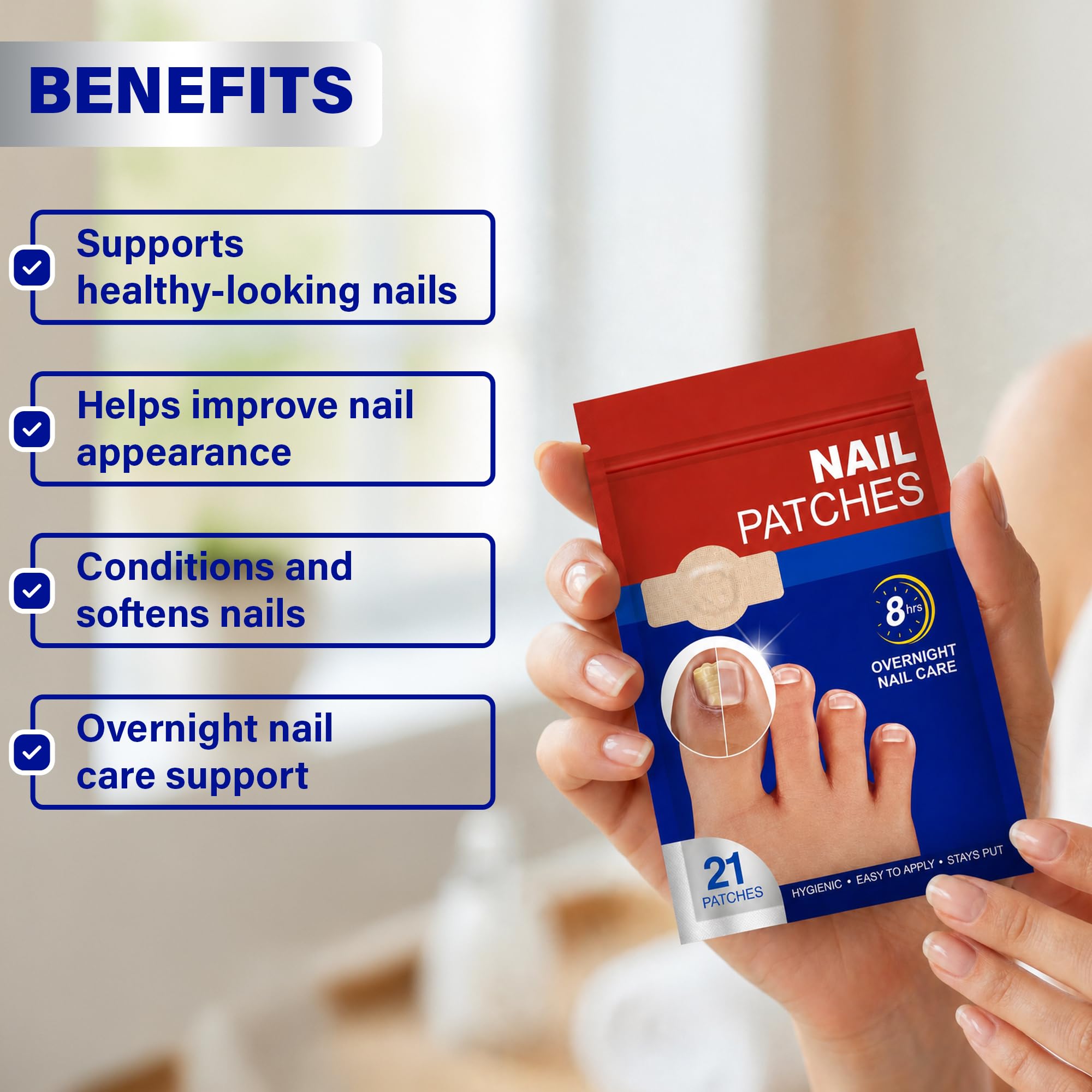 Generic brand applied on fingernail demonstrating easy peel-and-press application