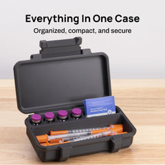 Generic brand open case revealing four 3ml vial slots and interior layout