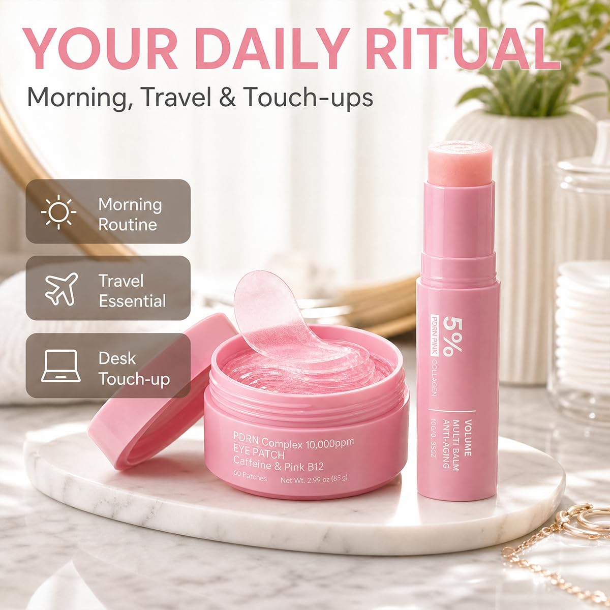 Generic PDRN balm applied under eye demonstrating non-finger, neat use