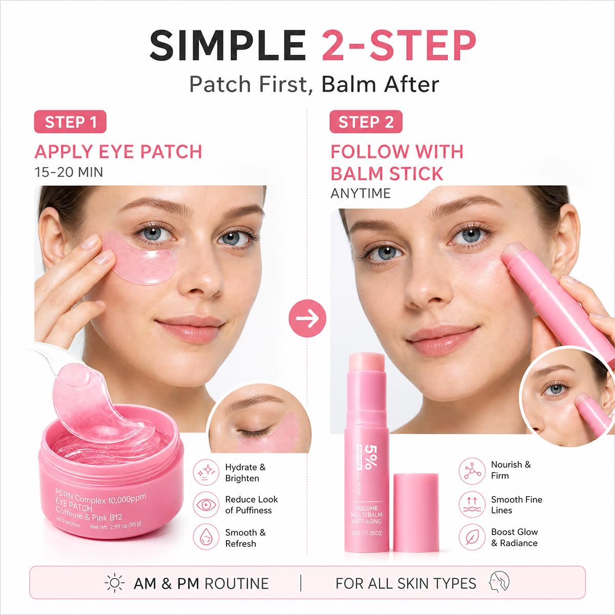 Generic PDRN patches and balm arranged in travel bag for fast touch-ups