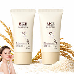 Generic rice sunscreen front packaging showing tube and SPF benefit