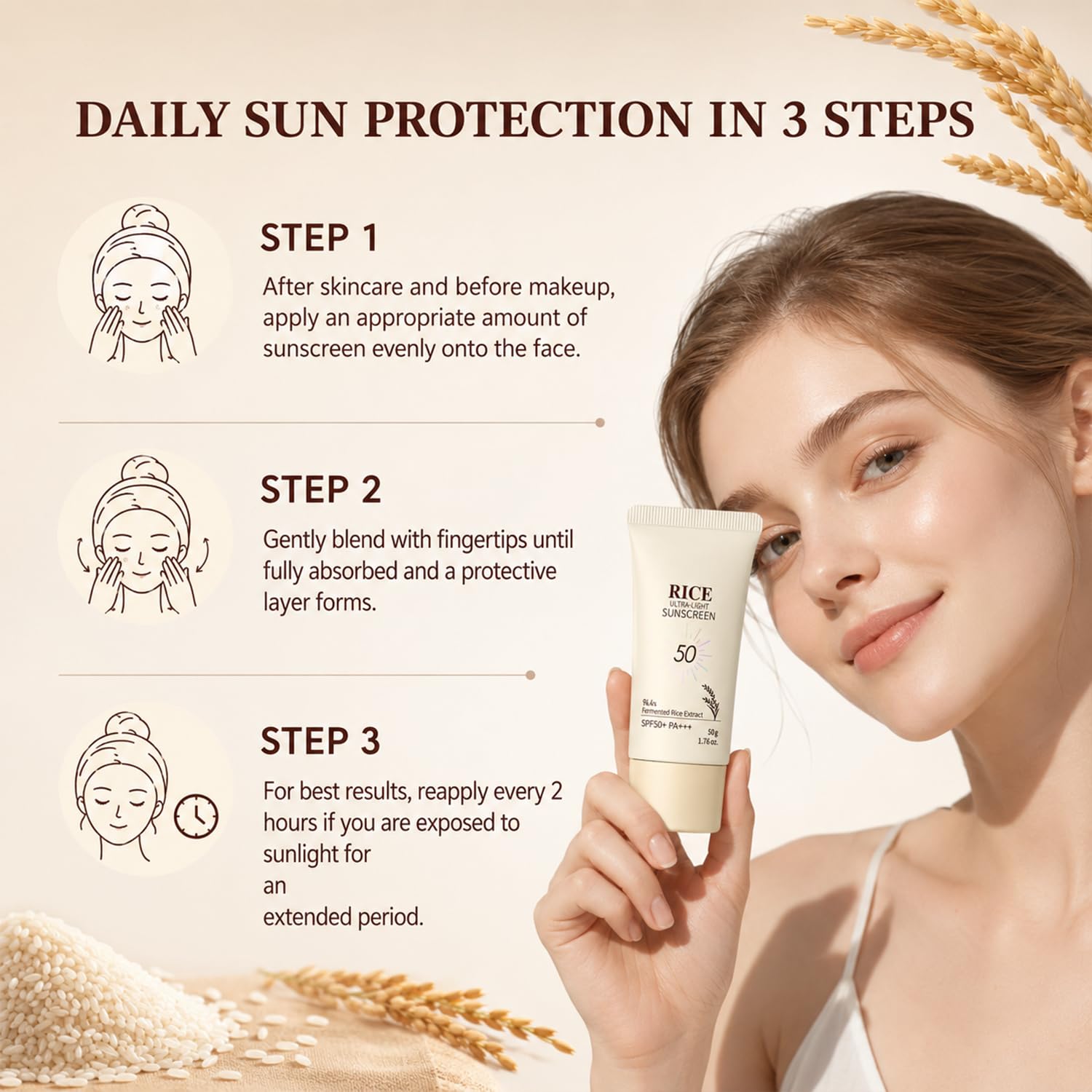 Generic rice sunscreen in outdoor setting protecting skin during daylight