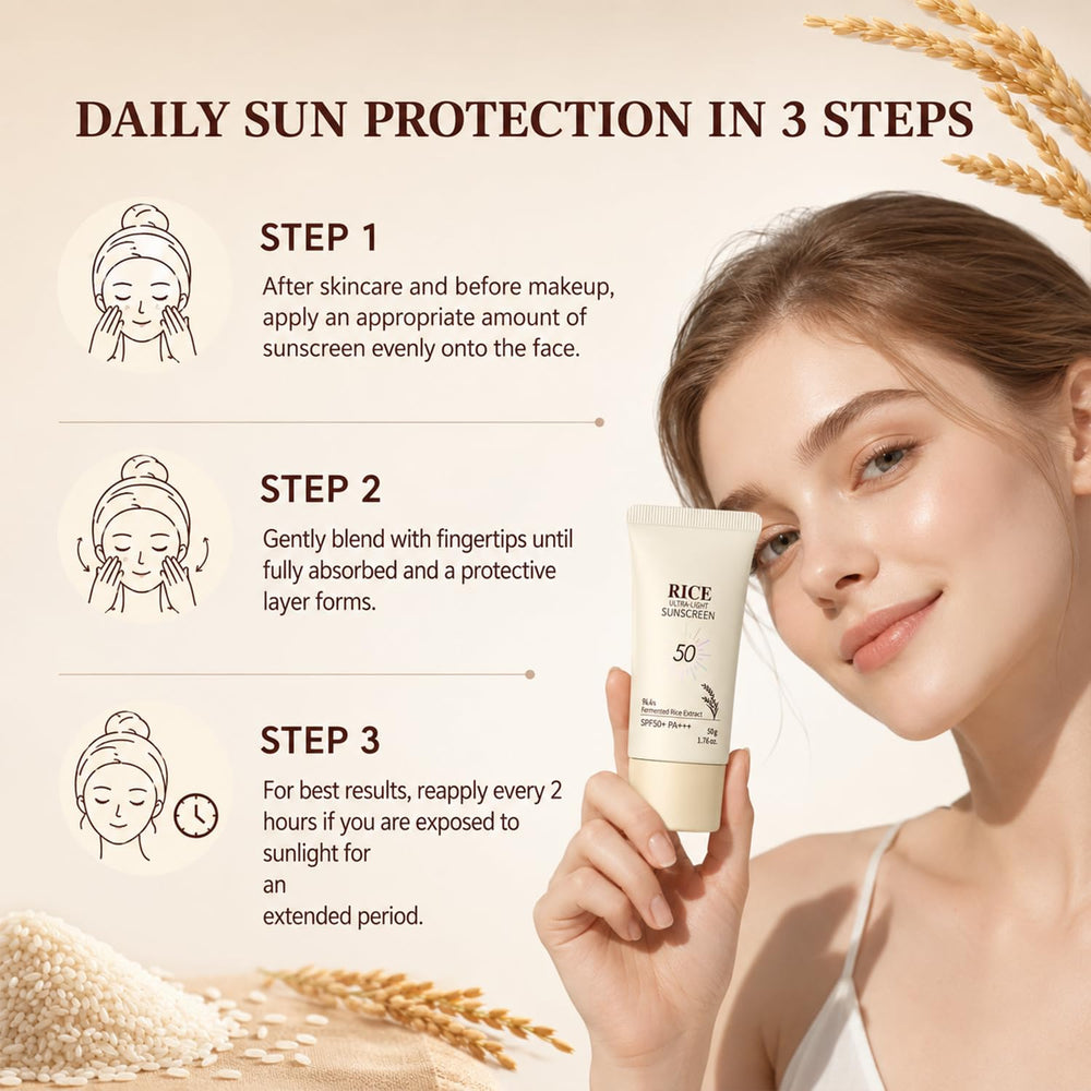 Generic rice sunscreen in outdoor setting protecting skin during daylight