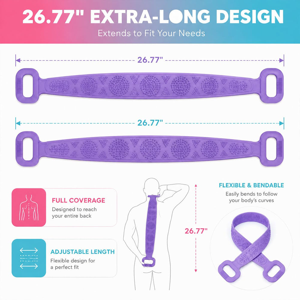 Generic scrubber beside ruler for length scale comparison showing 27.56-inch reach benefit