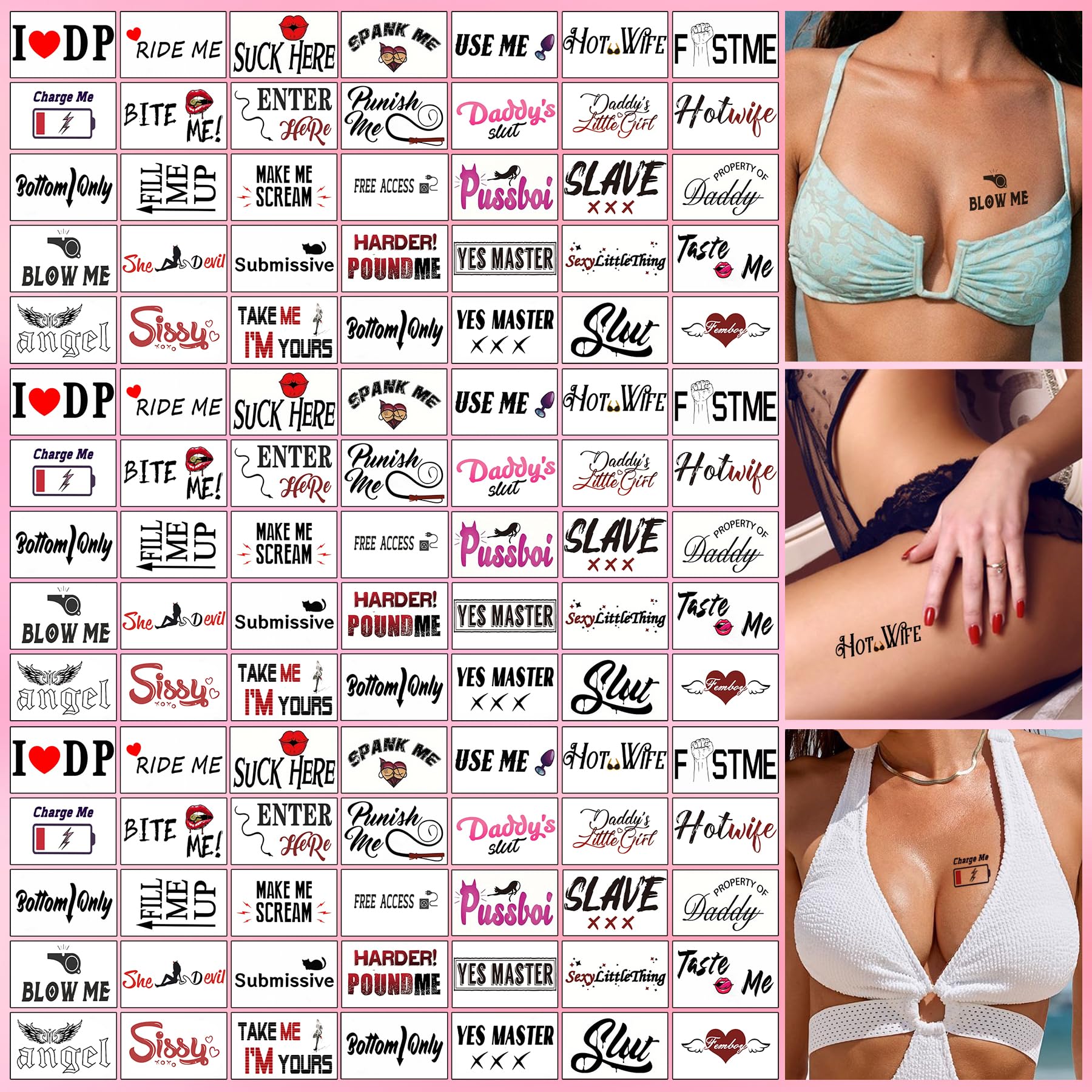 Generic brand close-up of multiple tattoo sheets revealing design variety and detail
