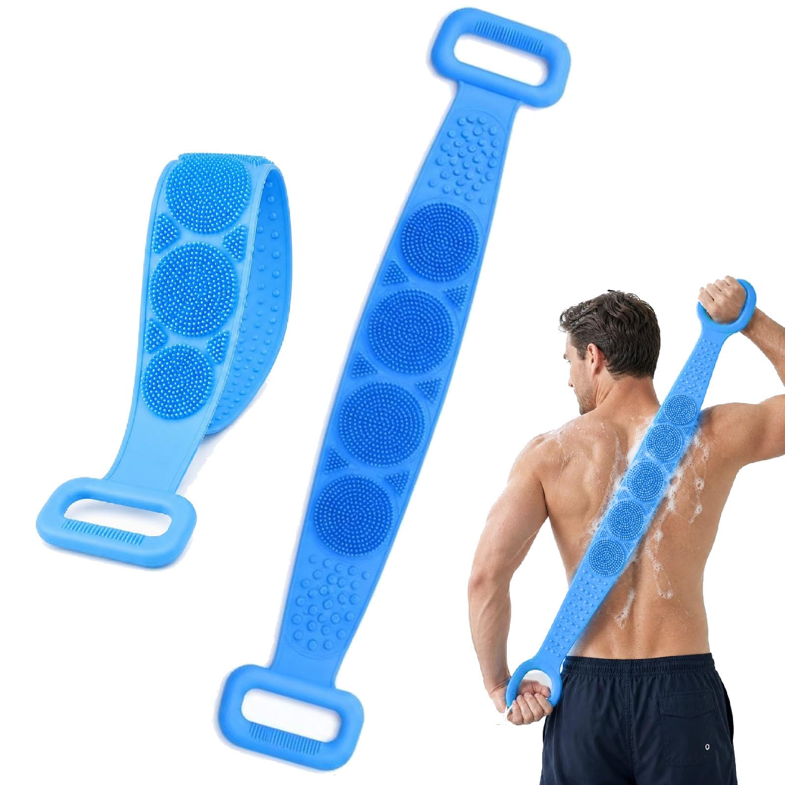 Generic silicone scrubber front view showing full length and handles, easy reach