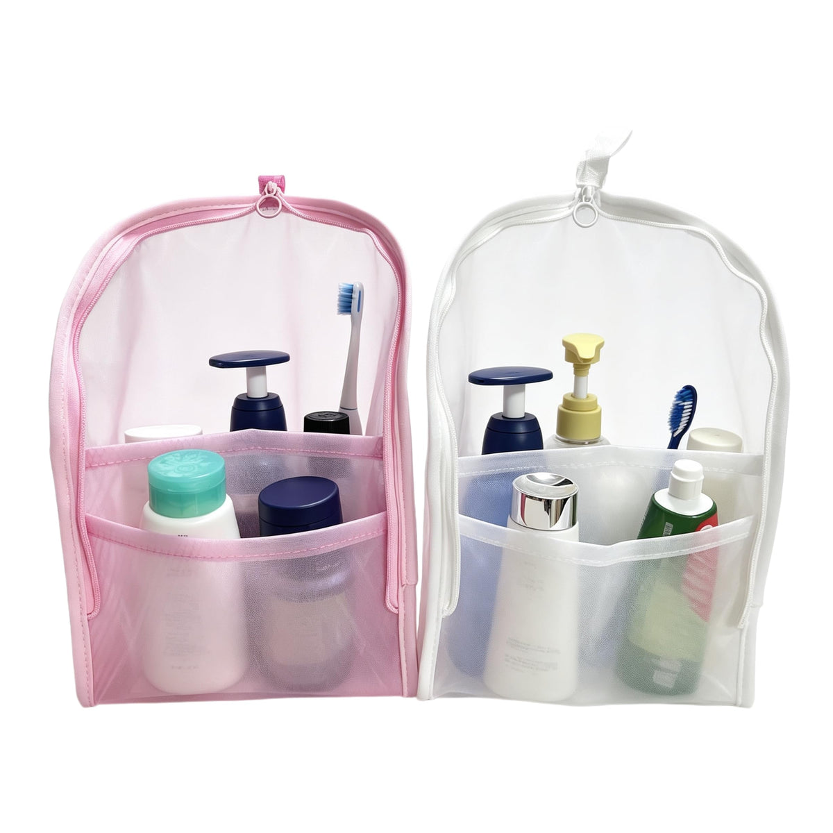 Generic standing toiletry bag front view by Generic shows upright stability and easy access