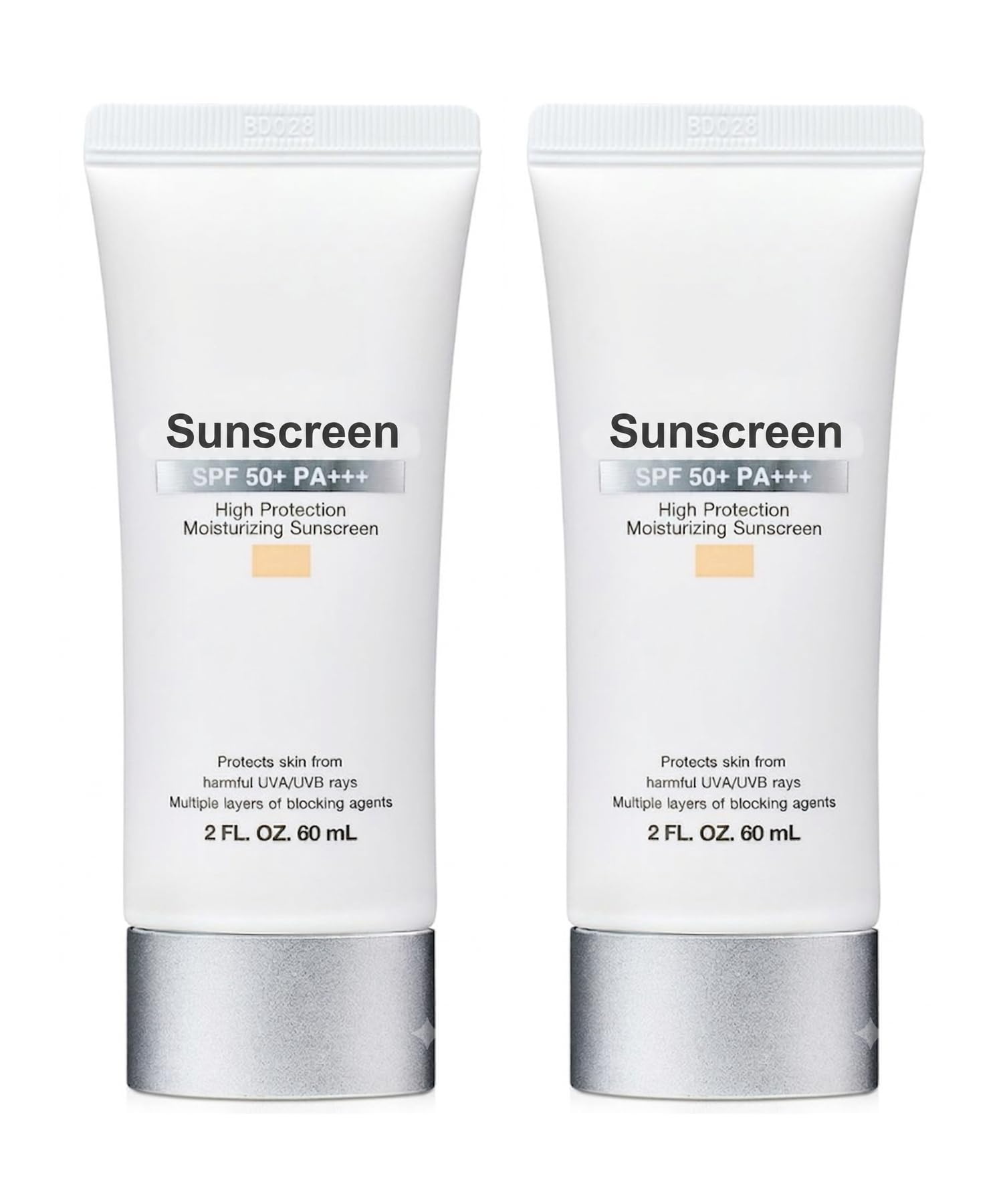 Generic front packaging showing two SPF 50+ tubes for easy daily use