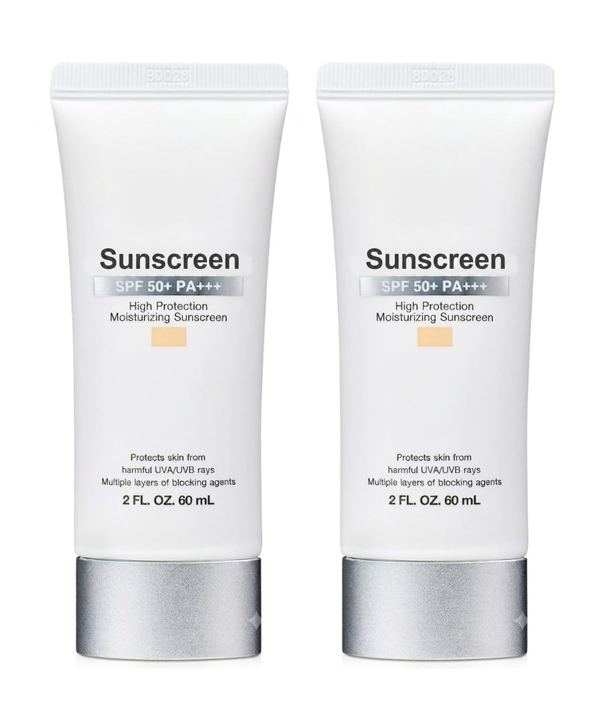 Generic front packaging showing two SPF 50+ tubes for easy daily use
